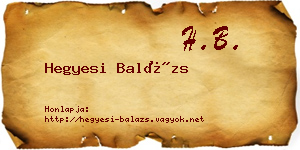 Hegyesi Balázs névjegykártya